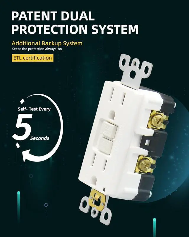 Alt view image 2 of 7 - ThunderWay GFCI Outlet 15 Amp, Tamper-Resistant Receptacle, Self-Test with LED Indicator, Indoor/Outdoor Use, ETL Listed, Includes Decor Wall Plates and Screws, White, 10 Pack