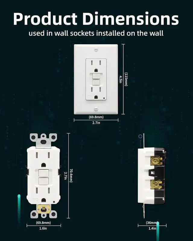 Alt view image 3 of 7 - ThunderWay GFCI Outlet 15 Amp, Tamper-Resistant Receptacle, Self-Test with LED Indicator, Indoor/Outdoor Use, ETL Listed, Includes Decor Wall Plates and Screws, White, 10 Pack