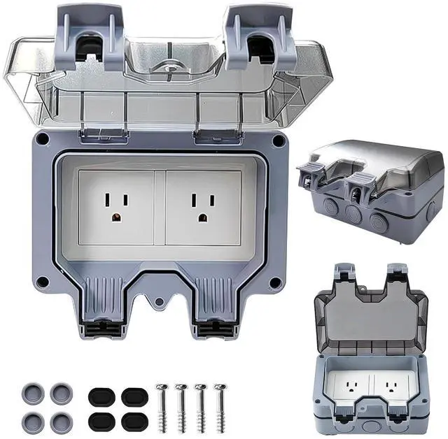Main image of 2-Gang Outdoor Electrical Outlet, 15A 110-250V Weatherproof Outdoor Socket, IP66 Waterproof Outdoor Power Outlet, Outdoor Outlet Box for Garden Workshop (1)