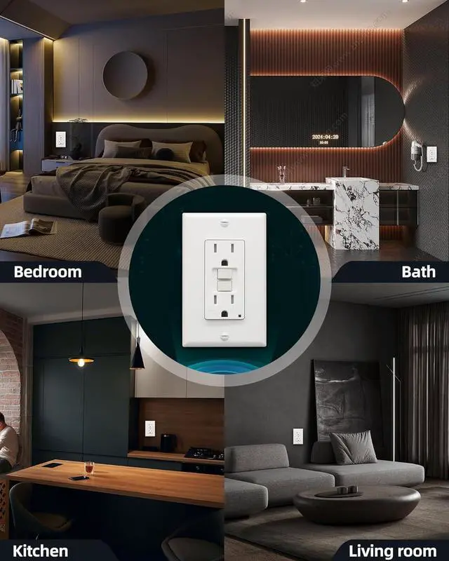 Alt view image 7 of 7 - ThunderWay GFCI Outlet 15 Amp, Tamper-Resistant Receptacle, Self-Test with LED Indicator, Indoor/Outdoor Use, ETL Listed, Includes Decor Wall Plates and Screws, White, 10 Pack
