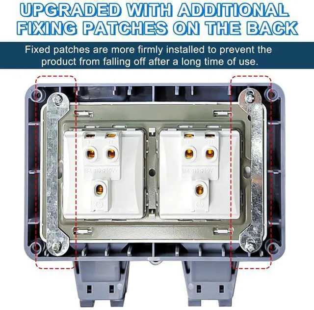 Alt view image 5 of 7 - 2-Gang Outdoor Electrical Outlet, 15A 110-250V Weatherproof Outdoor Socket, IP66 Waterproof Outdoor Power Outlet, Outdoor Outlet Box for Garden Workshop (1)