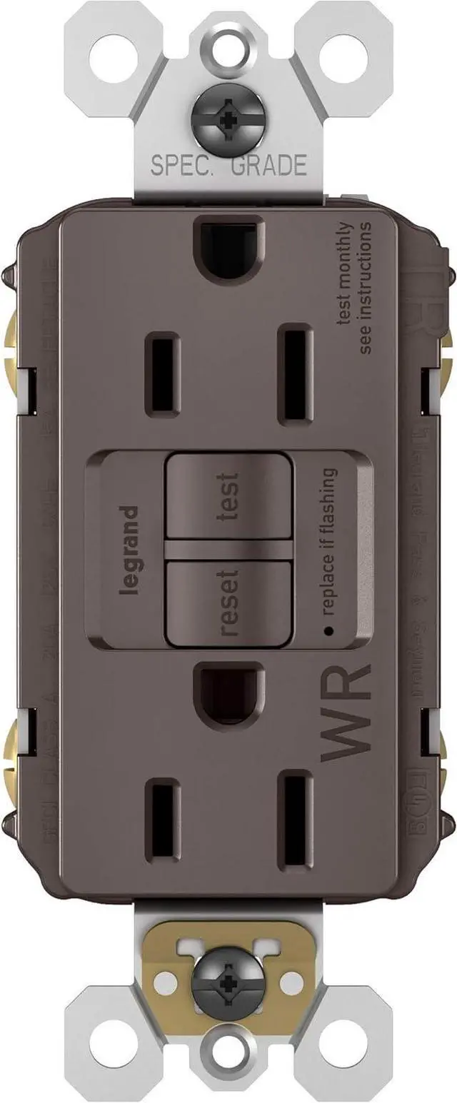 Main image of Legrand radiant 1597TRWR 15 Amp Outdoor GFCI Self Test Tamper Resistant Weather Resistant Decorator Duplex Outlet, Brown (1 Count)