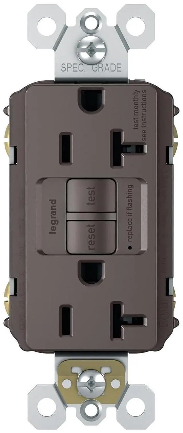 Main image of Legrand radiant 2097CCD12 20 Amp GFCI Self Test Decorator Duplex Outlet, Brown (1 Count)