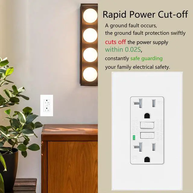 Alt view image 3 of 7 - SuperInk GFI Electrical Outlet 20 Amp,10 Pack Self Test GFCI Outlet Receptacle With Led Indicator,Weather Resistant,Safe Protection,Screwless Wall Plate Included,Indoor Or Outdoor Use,ETL Listed,White