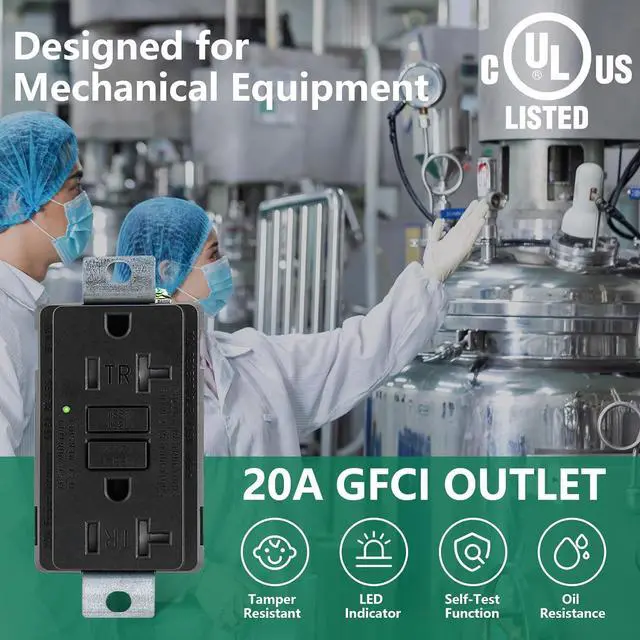 Alt view image 4 of 7 - Generator GFCI Outlet,AC125V 20Amp 60Hz,Meet UL2018,Self-Test Industrial Grade for Industrial Generators and Other Machines,Black (1Pack)