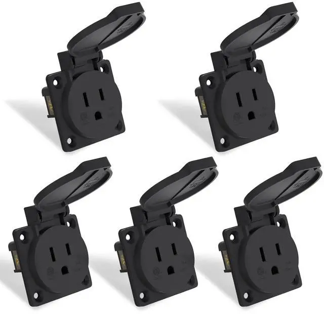 Main image of STARELO 5PCS 15Amp Power Outlet Receptacle NEMA 5-15R with Cover,125Volt 2 Pole 3Wire ,Weatherproof, Dustproof and Radiation Proof Power Outlet for Outdoor Use,ETL Listed.