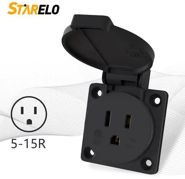 Alt view image 4 of 7 - STARELO 5PCS 15Amp Power Outlet Receptacle NEMA 5-15R with Cover,125Volt 2 Pole 3Wire ,Weatherproof, Dustproof and Radiation Proof Power Outlet for Outdoor Use,ETL Listed.