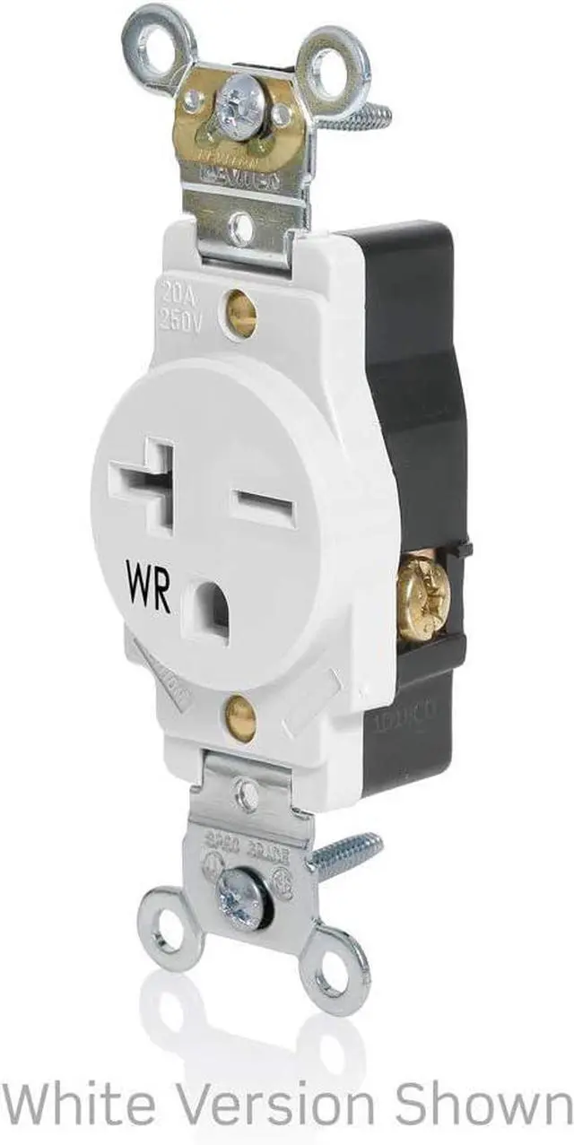 Alt view image 2 of 3 - Leviton Single Receptacle Outlet, Weather-Resistant, 20 Amp, 250 Volt, Heavy-Duty Industrial Specification Grade, Back or Side Wire, Self-Grounding, W5461-GY, Gray