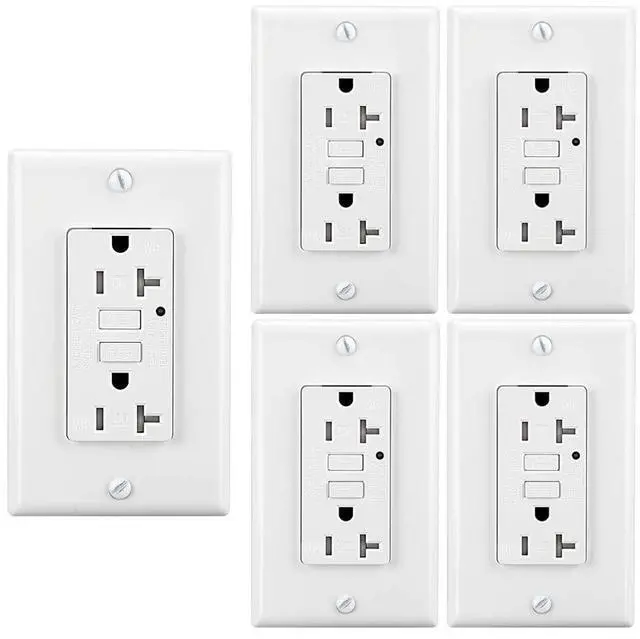 Main image of LEOD 20Amp TR&WR GFCI Outlet,125 Volt Tamper-Resistant and Weather-Resistant Receptacle with LED Indicator, 2 Wall Plates and Screws Included, White, ETL Listed (5 Pack)