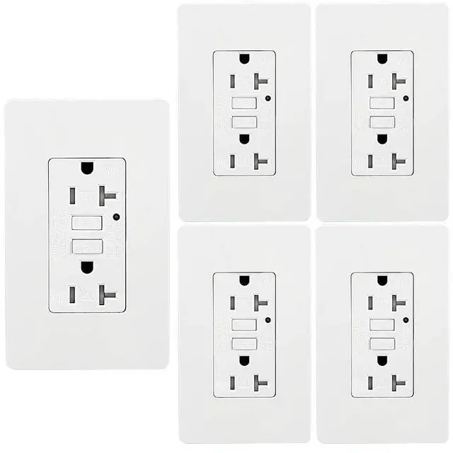 Alt view image 2 of 6 - LEOD 20Amp TR&WR GFCI Outlet,125 Volt Tamper-Resistant and Weather-Resistant Receptacle with LED Indicator, 2 Wall Plates and Screws Included, White, ETL Listed (5 Pack)