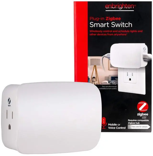 Main image of Enbrighten 43094 Zigbee Plug-In Smart Switch, Dual Outlet, White