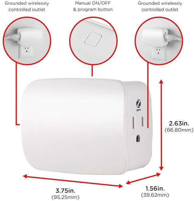 Alt view image 4 of 7 - Enbrighten 43094 Zigbee Plug-In Smart Switch, Dual Outlet, White