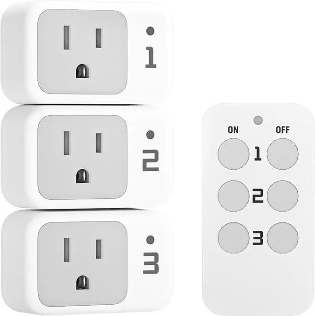 Main image of Remote Control Outlet, TESSAN Electrical Light Switch, Plug in Wall Plug with ON/Off Switch for Indoor String Lights, Lamps, Home Small Appliances, 100ft Range (1 Remote + 3 Outlets)