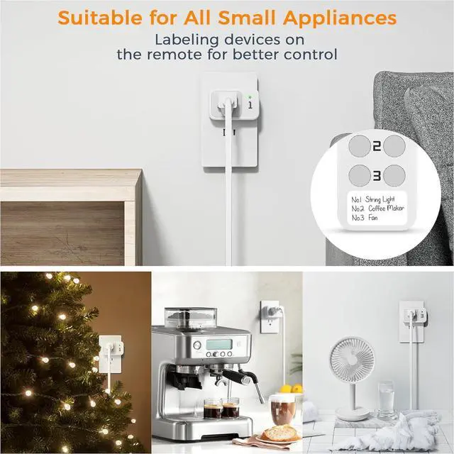 Alt view image 3 of 6 - Remote Control Outlet, TESSAN Electrical Light Switch, Plug in Wall Plug with ON/Off Switch for Indoor String Lights, Lamps, Home Small Appliances, 100ft Range (1 Remote + 3 Outlets)