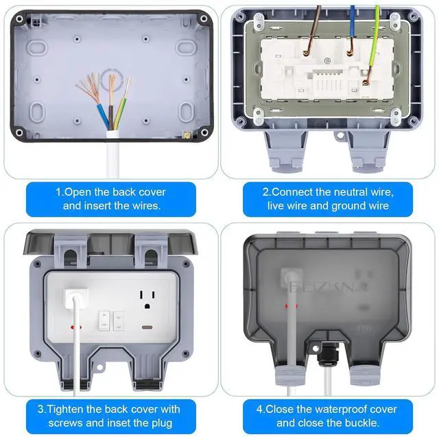 Alt view image 5 of 7 - Double Outdoor Outlet with Cover Waterproof Outdside Plug Socket IP66 Weatherproof Exterior Wall Electrical Box with Switch Indicator Light Screwdriver 2-Gang Power Outlet for Wet Garden Swimming Pool