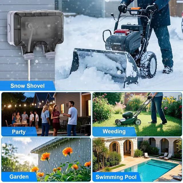 Alt view image 7 of 7 - Double Outdoor Outlet with Cover Waterproof Outdside Plug Socket IP66 Weatherproof Exterior Wall Electrical Box with Switch Indicator Light Screwdriver 2-Gang Power Outlet for Wet Garden Swimming Pool