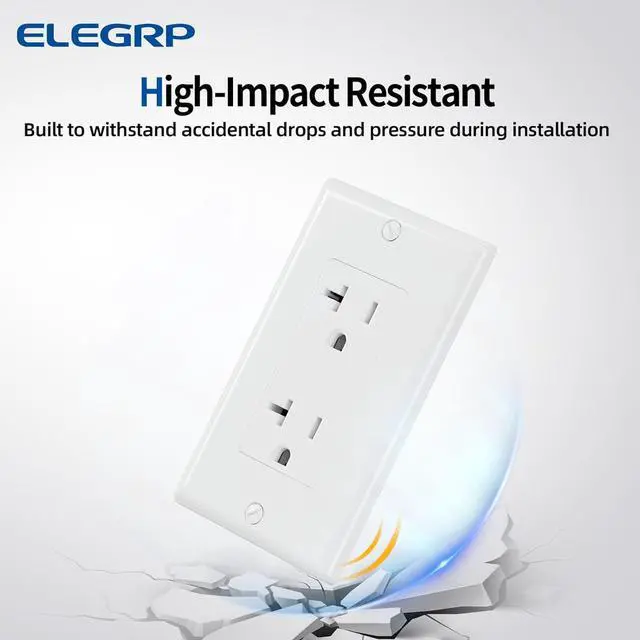 Alt view image 3 of 6 - ELEGRP Glossy White Decorator Electrical Wall Outlet Receptacle, 20A 125V Standard Outlets, 2 Pole 3 Wire, Non-Tamper Resistant, NEMA 5-20R, Self-Grounding, Wall Plate Included, UL Listed, 10 Pack