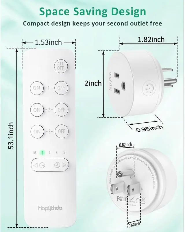 Alt view image 6 of 7 - Remote Control Outlet with Countdown Function, 15A/1500W Anti-Surge 4000V Wireless Remote Outlet, 500FT RF Range No Wire Remote Plug On Off Switch for Household Appliances, Christmas Lights