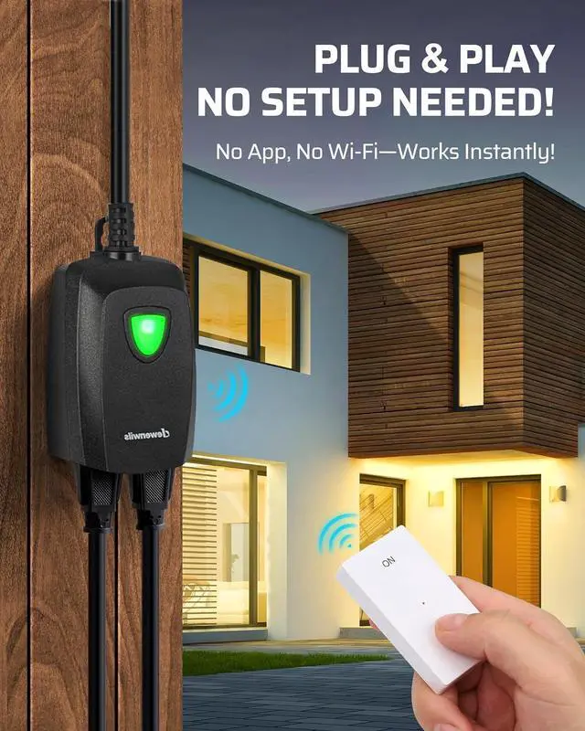 Alt view image 2 of 6 - DEWENWILS Outdoor Wireless Remote Control Dual 3-Prong Outlet Weatherproof, Expandable Indoor Electrical Power Strip with Wall/Portable Light Switch, 15A, 7-inch Cord 100FT Range, ETL Listed