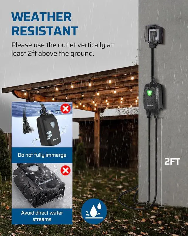 Alt view image 3 of 6 - DEWENWILS Outdoor Wireless Remote Control Dual 3-Prong Outlet Weatherproof, Expandable Indoor Electrical Power Strip with Wall/Portable Light Switch, 15A, 7-inch Cord 100FT Range, ETL Listed