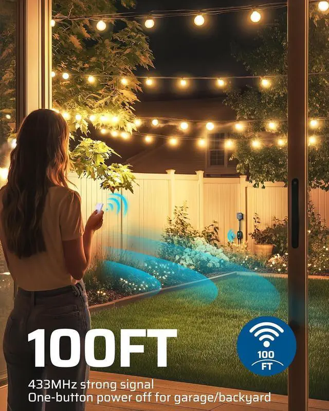 Alt view image 4 of 6 - DEWENWILS Outdoor Wireless Remote Control Dual 3-Prong Outlet Weatherproof, Expandable Indoor Electrical Power Strip with Wall/Portable Light Switch, 15A, 7-inch Cord 100FT Range, ETL Listed