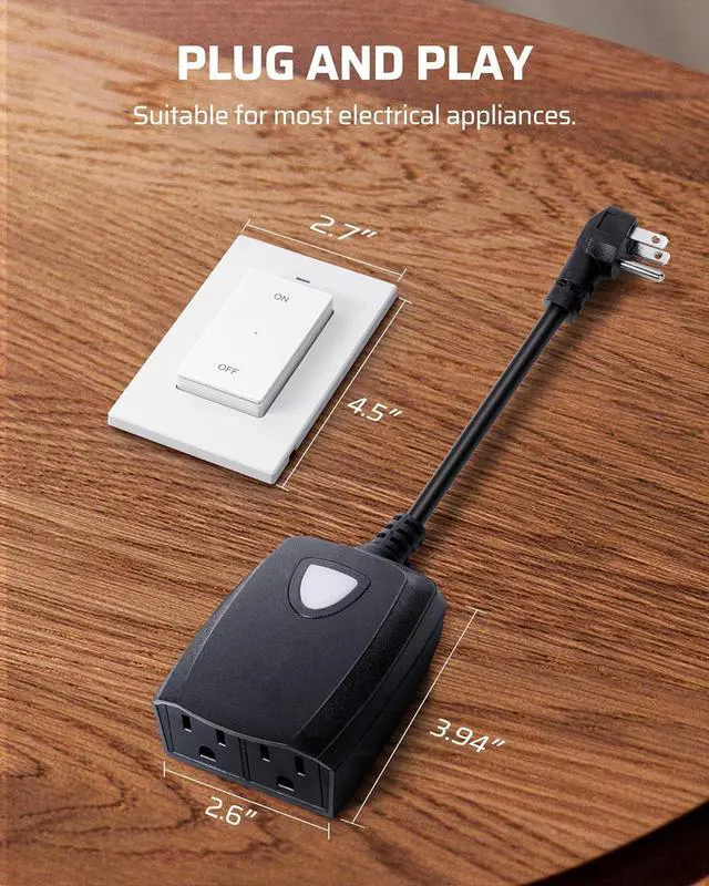 Alt view image 5 of 6 - DEWENWILS Outdoor Wireless Remote Control Dual 3-Prong Outlet Weatherproof, Expandable Indoor Electrical Power Strip with Wall/Portable Light Switch, 15A, 7-inch Cord 100FT Range, ETL Listed