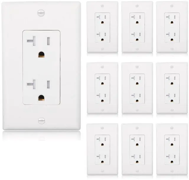 Main image of Maxxima 20A Tamper Resistant Duplex Receptacle - Standard Decorative Electrical Wall Outlet, Child Proof Safety, Contractor Pack, 20 Amp, White Wall Plates Included - 10 Pack