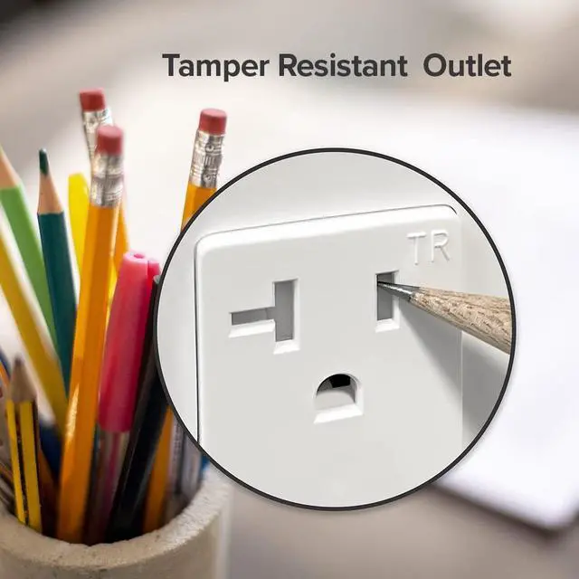 Alt view image 4 of 7 - Maxxima 20A Tamper Resistant Duplex Receptacle - Standard Decorative Electrical Wall Outlet, Child Proof Safety, Contractor Pack, 20 Amp, White Wall Plates Included - 10 Pack