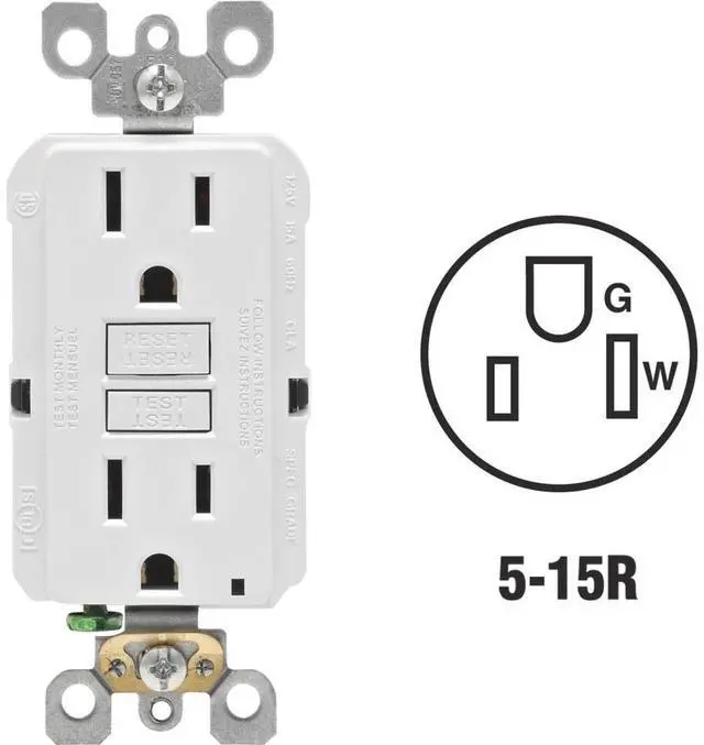 Alt view image 5 of 5 - Leviton Self-Test SmartlockPro Slim GFCI Non-Tamper-Resistant Receptacle with LED Indicator, 15-Amp, 3-Pack, GFNT1-3W, White