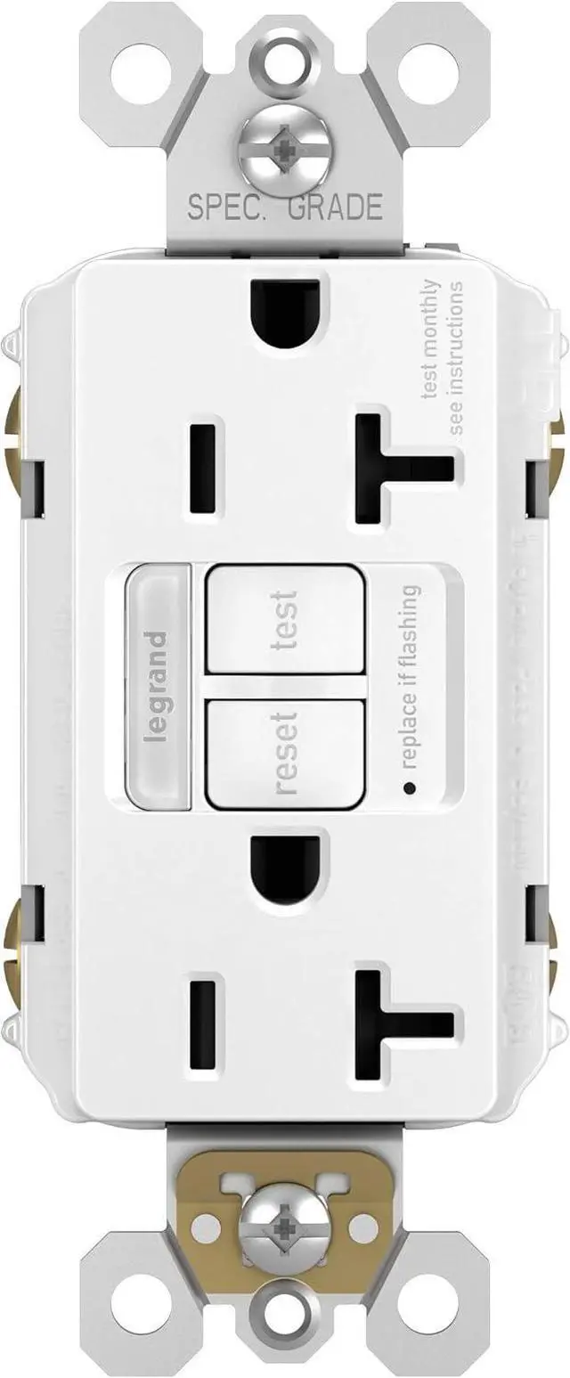 Main image of Legrand radiant 2097NTLTRW 20 Amp Night Light GFCI Self Test Tamper-Resistant Decorator Duplex Outlet with Cool Touch LED, White (1 Count)