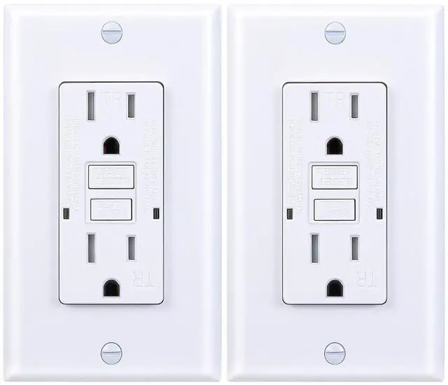 Main image of 15 Amp GFCI Outlet, Tamper-Resistant GFI Receptacle with LED Indicator, Self-Test Ground Fault Circuit Interrupter, Decorator Wall Plates and Screws Included, UL Listed, White2 Pack