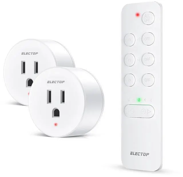 Main image of ELECTOP Remote Control Outlet, 15A/1500W Wireless Outlet Power Switch with Countdown Function, No Wire Long Range Electrical Switch Plug On/Off for Small Household Appliance(1 Swicth & 2 Outlets)
