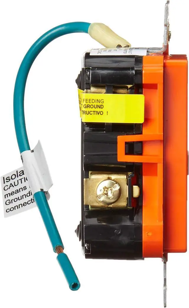 Alt view image 2 of 5 - Leviton 20 Amp, 20A-125V Extra-Heavy Duty Industrial Grade Isolated Ground Duplex Tamper-Resistant Self-Test GFCI Receptacle, GFTR2-IGO, Orange