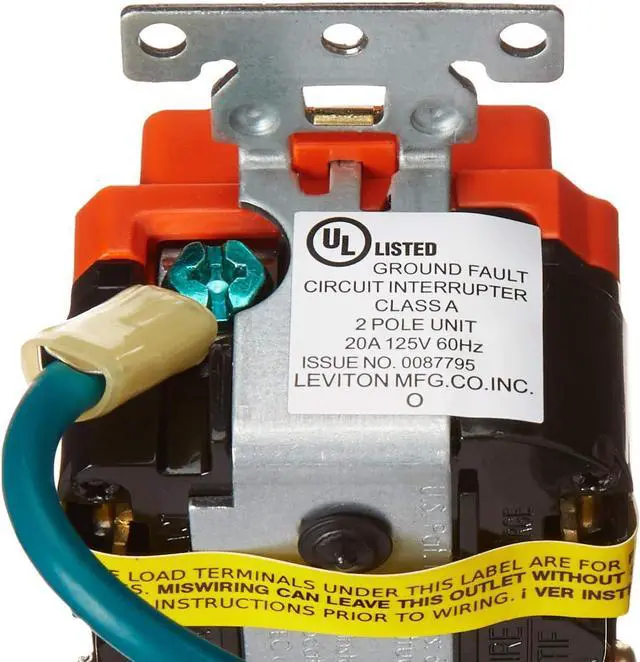 Alt view image 5 of 5 - Leviton 20 Amp, 20A-125V Extra-Heavy Duty Industrial Grade Isolated Ground Duplex Tamper-Resistant Self-Test GFCI Receptacle, GFTR2-IGO, Orange