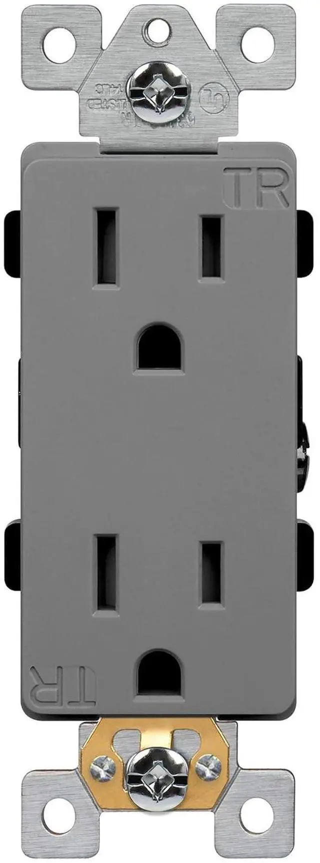 Alt view image 2 of 4 - ENERLITES Industrial Grade Decorator Outlet, 15A 125V, Tamper-Resistant Duplex Receptacle, Self-Grounding, 5-15R, 2-Pole, 3-Wire Grounding, UL Listed, 63150-TR, Gray (10 Pack)