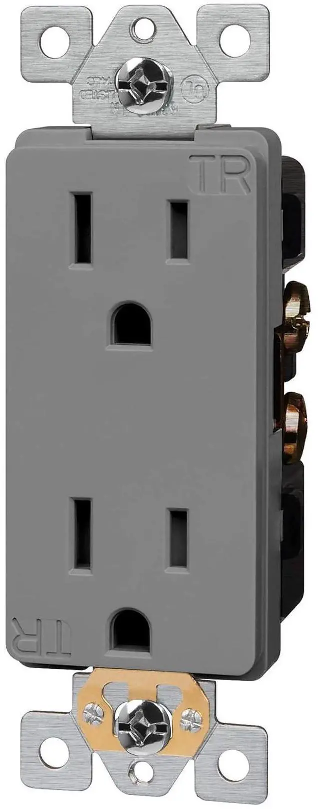 Alt view image 4 of 4 - ENERLITES Industrial Grade Decorator Outlet, 15A 125V, Tamper-Resistant Duplex Receptacle, Self-Grounding, 5-15R, 2-Pole, 3-Wire Grounding, UL Listed, 63150-TR, Gray (10 Pack)