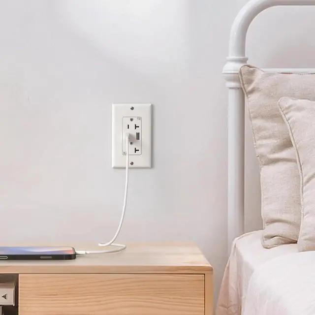 Alt view image 6 of 7 - Oviitech USB Outlet High Speed Charger 4.2A Charging Capability, 20 Amp Tamper-Resistant Receptacle Plug Wall Socket, ETL Listed, Wall Plate Included, White, 6 Pack