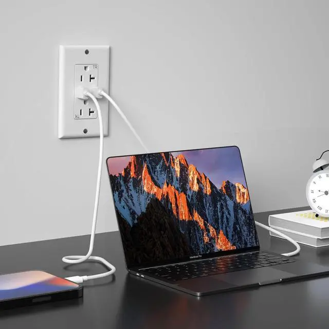 Alt view image 7 of 7 - Oviitech USB Outlet High Speed Charger 4.2A Charging Capability, 20 Amp Tamper-Resistant Receptacle Plug Wall Socket, ETL Listed, Wall Plate Included, White, 6 Pack