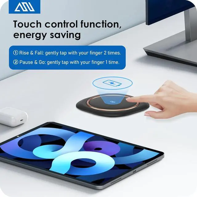 Alt view image 2 of 7 - ANNQUAN Motorized Pop Up Countertop Receptacle with 15W Wireless Charger,Max 20W Power Delivery,3.15" Automatic Pop Up Outlet,4 Outlets,4 USB 3FT Cord