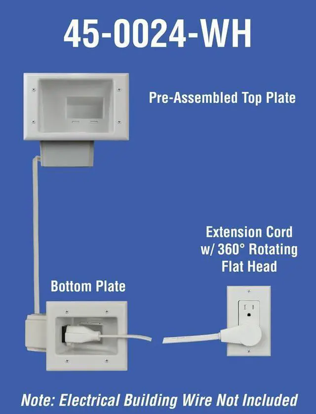 Alt view image 3 of 7 - DATA COMM 45-0024-WH Recessed Pro-Power Kit with Duplex Receptacle and Straight Blade Inlet, White