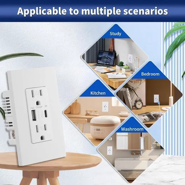 Alt view image 7 of 7 - USB Wall Outlet, Charger Outlets Receptacles with 4.2A USB C Ports, 15 Amp Duplex Tamper Resistant Receptacle Plug with USB Electrical Outlet, Wall Plate Included, ETL ListedWhite, 20 Pack