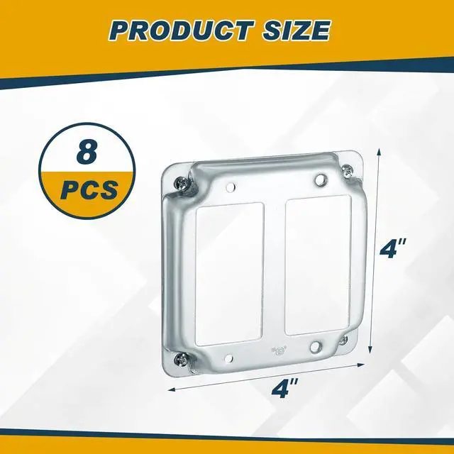 Alt view image 2 of 6 - 8 Pcs 4 x 4 Inch Metal Receptacle Electrical Box Cover Square Exposed Work Receptacle Outlet Case Cover for 4 Inch Electrical Box(2 GFCI)