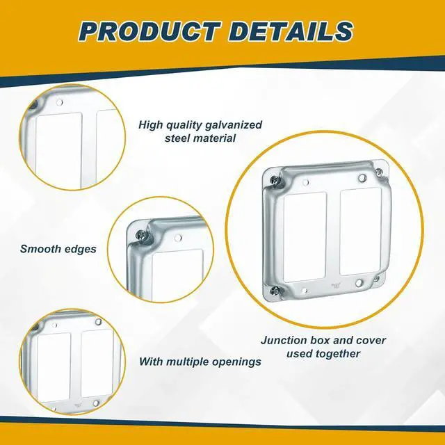 Alt view image 3 of 6 - 8 Pcs 4 x 4 Inch Metal Receptacle Electrical Box Cover Square Exposed Work Receptacle Outlet Case Cover for 4 Inch Electrical Box(2 GFCI)