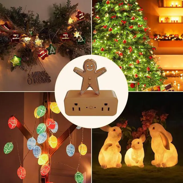 Alt view image 7 of 7 - Remote Control Outlet for Christmas Tree Lights, Gingerbread Man Wireless Remote Switch, Christmas Tree Remote Control with Built-in Music Feature, 100Ft Range