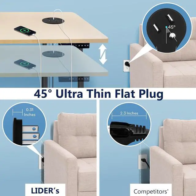Alt view image 6 of 7 - LIDER PD 65W GaN Technology Desktop Power Grommet, Power Delivery, USB-A and 2 USB-C Ports, Tamper-Resistant Receptacles, Self-Close Cover, Desk Charging Station, Black, 6.5ft Cord, ETL Listed