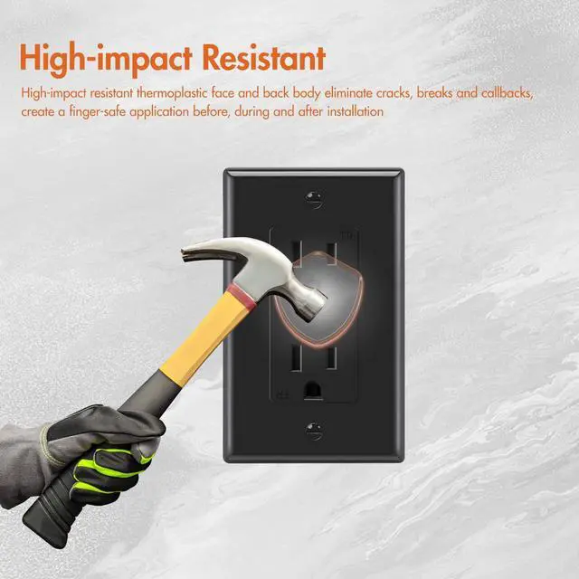 Alt view image 4 of 7 - Micmi Decorator Receptacle Outlet, Standard Decorative Wall Outlet, 15 Amp, 125 Volt, Non-Tamper Resistant, Grounding UL Listed Black (15A Outlet with wallplates 10pack)