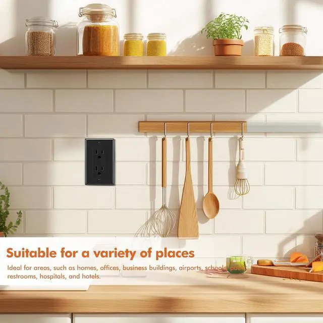 Alt view image 6 of 7 - Micmi Decorator Receptacle Outlet, Standard Decorative Wall Outlet, 15 Amp, 125 Volt, Non-Tamper Resistant, Grounding UL Listed Black (15A Outlet with wallplates 10pack)