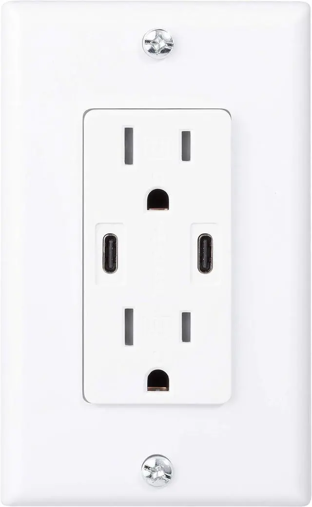 Main image of 18W Dual USB Type C With Power Delivery Wall Outlet With Dual Tamper-Resistant Plugs (1, White)
