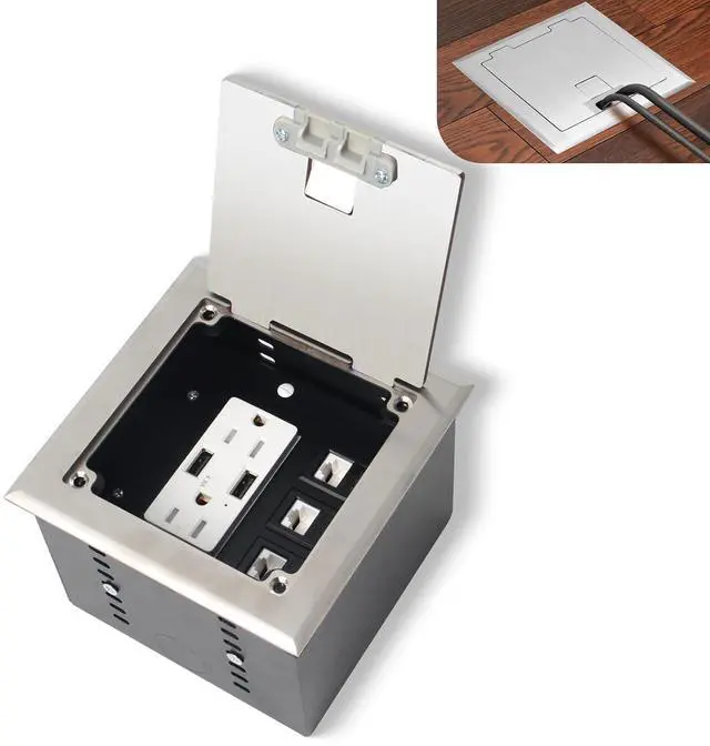 Main image of KYHSHJ Recessed Flat Hidden Socket Kit with 2 * 15A Receptacle4.8A*2 USB-A Ports +3-Port RJ45 Datacom Receptacle. Internal Height AdjustableCorrosive Resistant Hardware,Silver