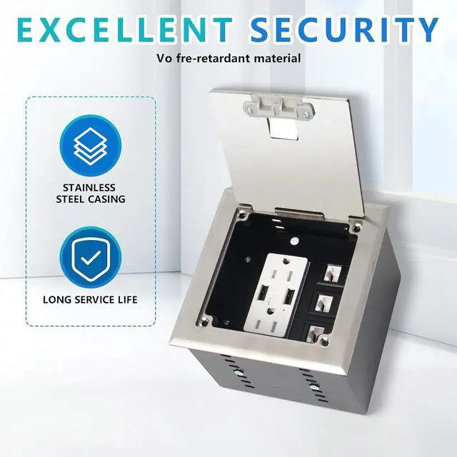 Alt view image 4 of 7 - KYHSHJ Recessed Flat Hidden Socket Kit with 2 * 15A Receptacle4.8A*2 USB-A Ports +3-Port RJ45 Datacom Receptacle. Internal Height AdjustableCorrosive Resistant Hardware,Silver